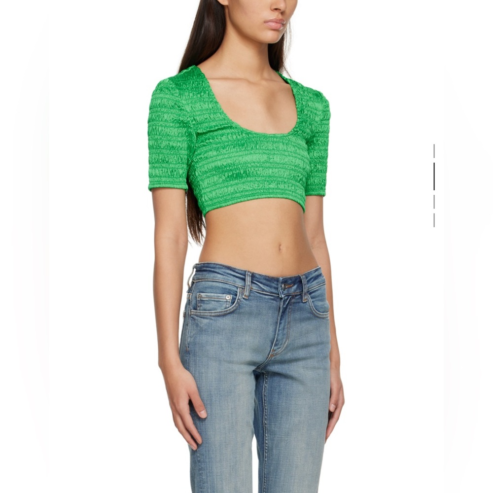 GANNI Green Ruched crop top Size 36 New - Picture 2 of 14